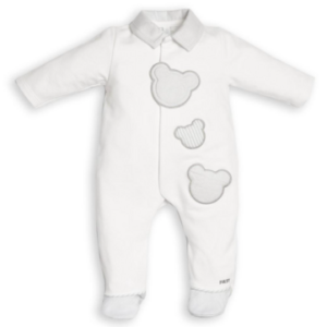 Babypakje - met voetjes - met 3 teddies in lichtgrijs - Wit/Grijs