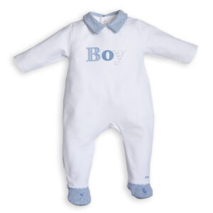 Babypakje - met voetjes - letters BOY Lichtblauw - Wit