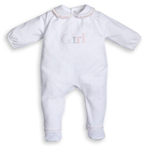Babypakje - met voetjes - letters GIRL Roze - Wit