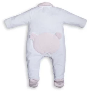 Babypakje - met voetjes - met teddyhoofdje roze achteraan - Wit/ Roze