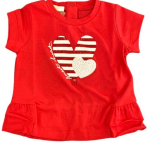 T-shirt - korte mouwen - met hartjes print Wit/Rood - Rood