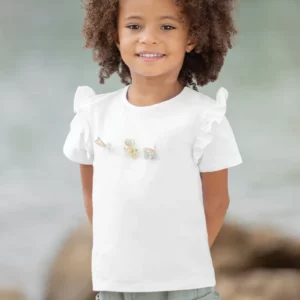 T-shirt - korte mouwen - met vlindertje & bloemetjes - Wit