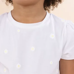 T-shirt - korte mouwen - met Margrietjes print - Wit