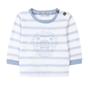 T-shirt - lange mouwen - gestreept - print van letters Tartine & Chocolat - Wit/Lichtblauw