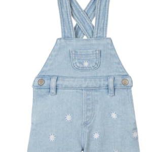 Salopette - short model - met margrietjes in jeans - Blauw