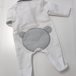 Babypakje - met voetjes - met teddy gestreept achteraan - Wit/Grijs