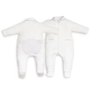Babypakje - met voetjes - met Teddy achteraan Roze gestreept - Wit