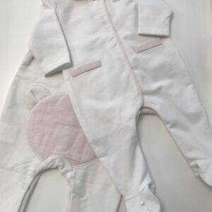 Babypakje - met voetjes - met teddy gestreept achteraan - Wit/Roze