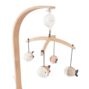 Wooden Music Mobile Arm with Music Elements and Knitted Toys - Fish Pink
