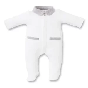 Babypakje - met voetjes - met teddy in tricot achteraan - Wit/Grijs