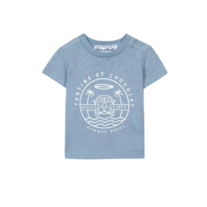 T-shirt - korte mouwen - met print in't wit - Kobalt blauw