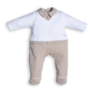 Babypakje - met voetjes - London - met geruit hemdje - Beige / Wit