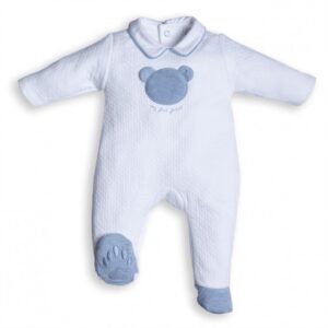Babypakje - met voetjes - met berenkopje vooraan - Azzuro / Wit