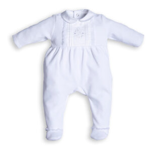 Babypakje - met voetjes - in fluweel - met Logo - Wit
