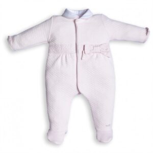 Babypakje - met voetjes, wit kraagje en strikje - Roze