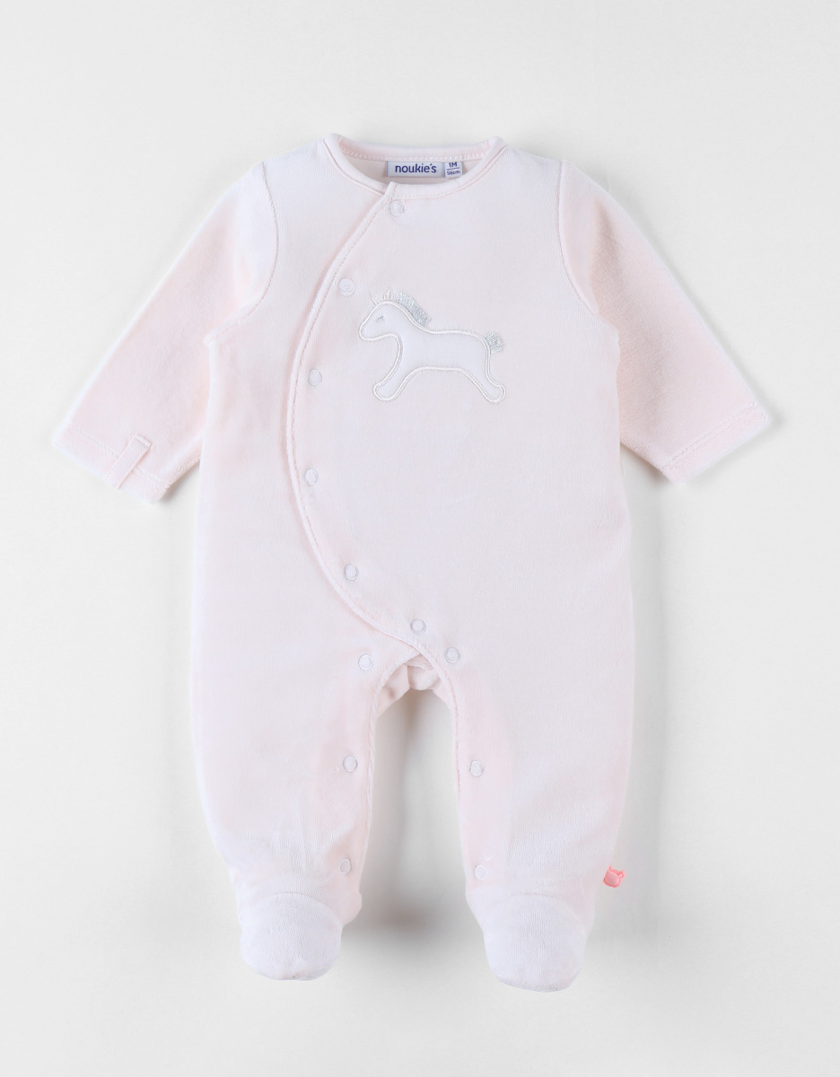 Babypakje - met voetjes - in fluweel - Eenhoorn - Roze