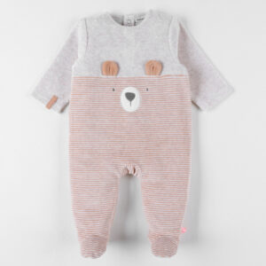 Babypakje - met voetjes - in fluweel - Little Bear - Beige