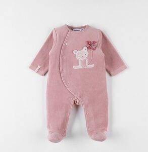 Babypakje - met voetjes - in fluweel - Lovely Cat - Roze