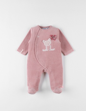 Babypakje - met voetjes - in fluweel - Lovely Cat - Roze
