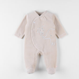 Babypakje - met voetjes - in fluweel - Olifant - Beige