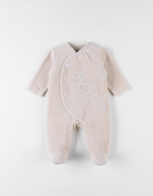 Babypakje - met voetjes - in fluweel - Olifant - Beige