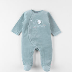Babypakje - met voetjes - in fluweel - Olifant - Groen