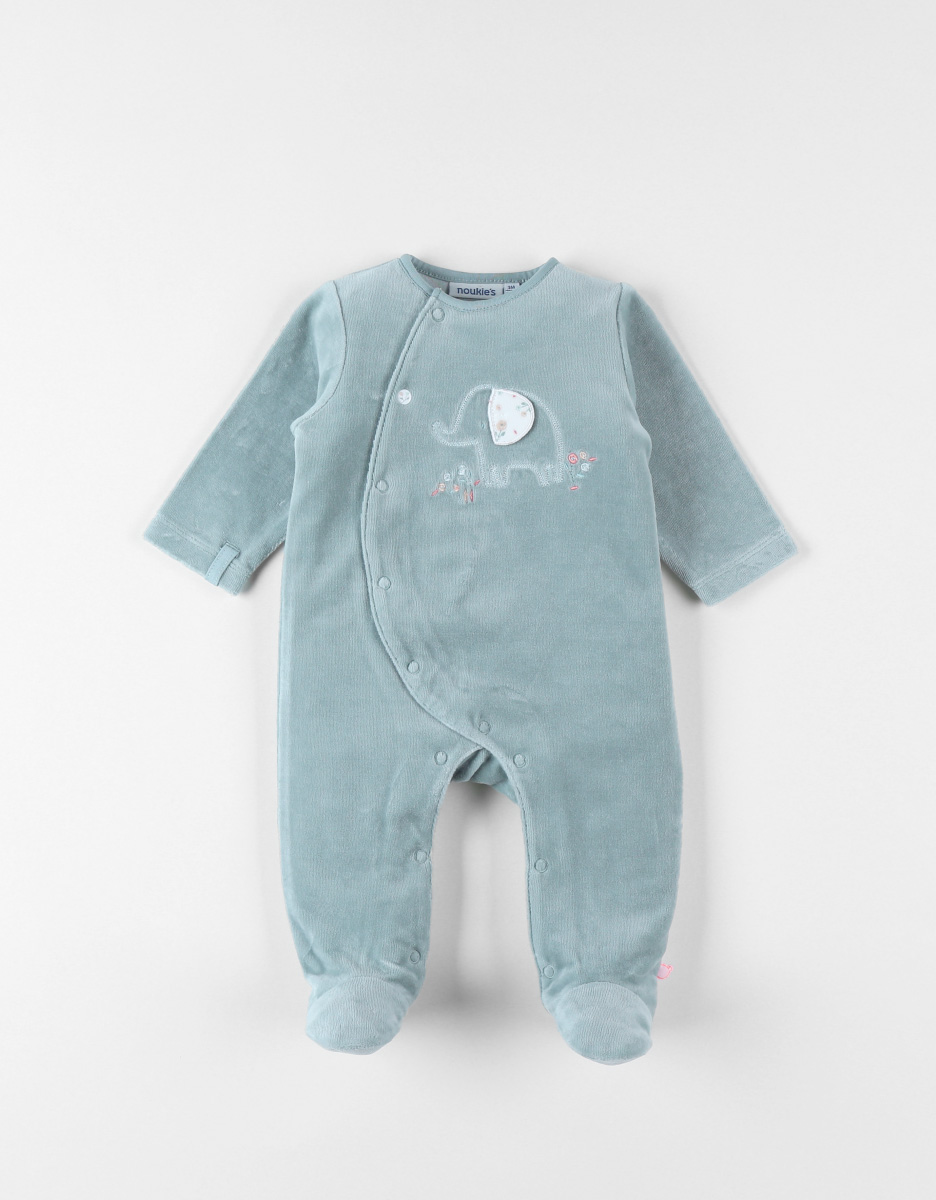 Babypakje - met voetjes - in fluweel - Olifant - Groen