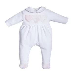 Babypakje - met voetjes - met 3 hartjes vooraan - Wit / Roze