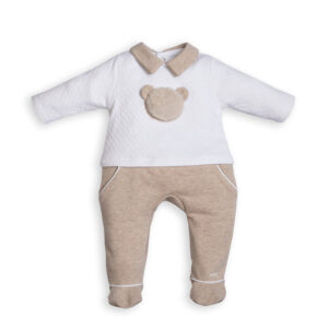Babypakje - met voetjes - met Teddy vooraan - Wit/Beige