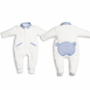 Babypakje - met voetjes - met teddy achteraan - Wit/Blauw