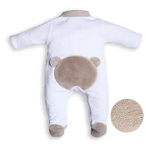 Babypakje - met voetjes - met teddy in pels achteraan - Wit/Beige