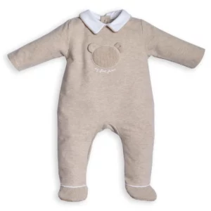 Babypakje - met voetjes - met teddykopje vooraan - Beige