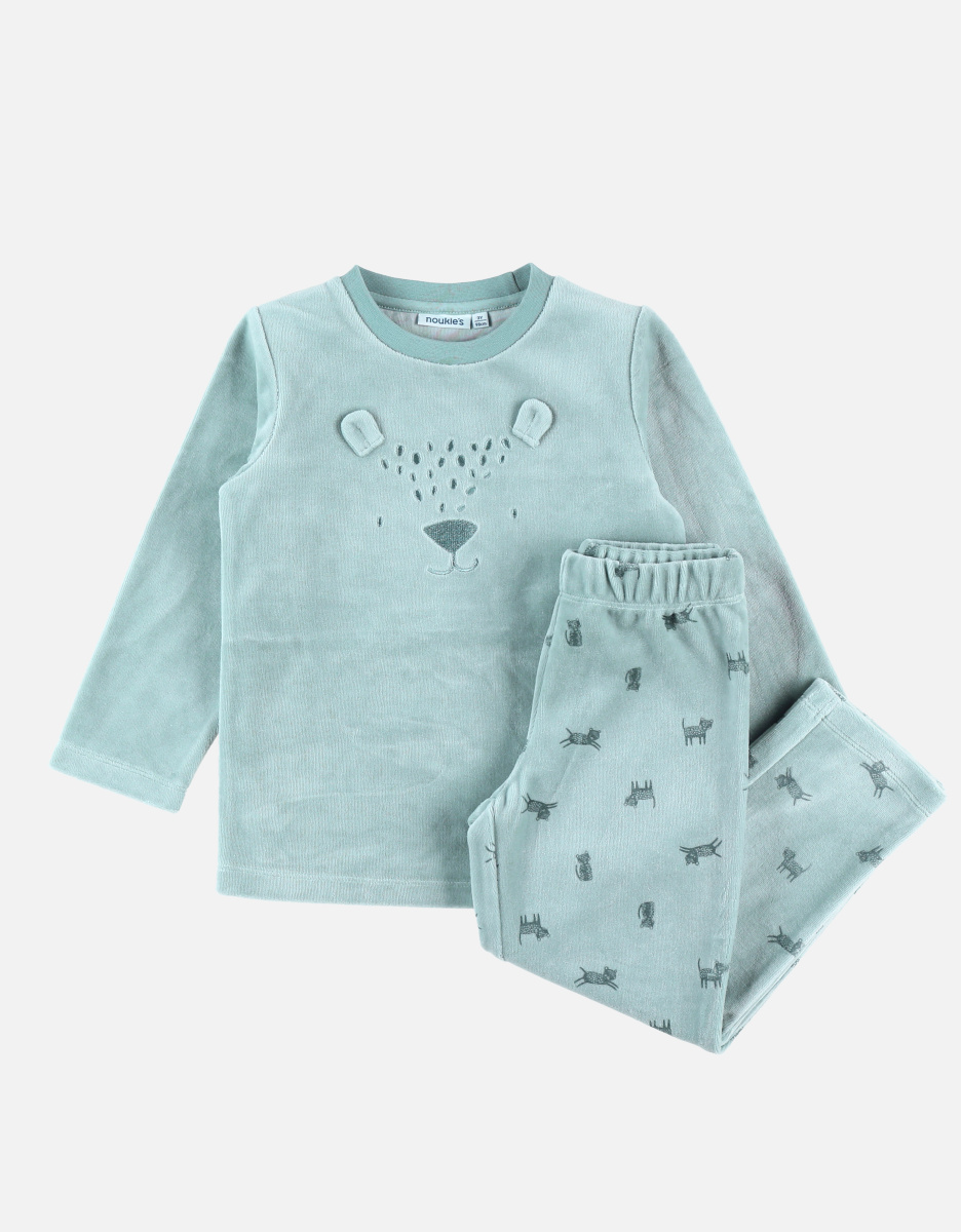 Pyjama 2-delig - in fluweel - Funny Tigers - Petrol Groen