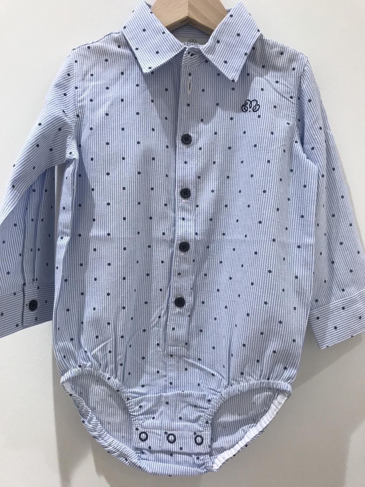 Bodyshirt - Omer - met lange mouwen - lichtblauw/Wit gestreept met Donkerblauw stippen