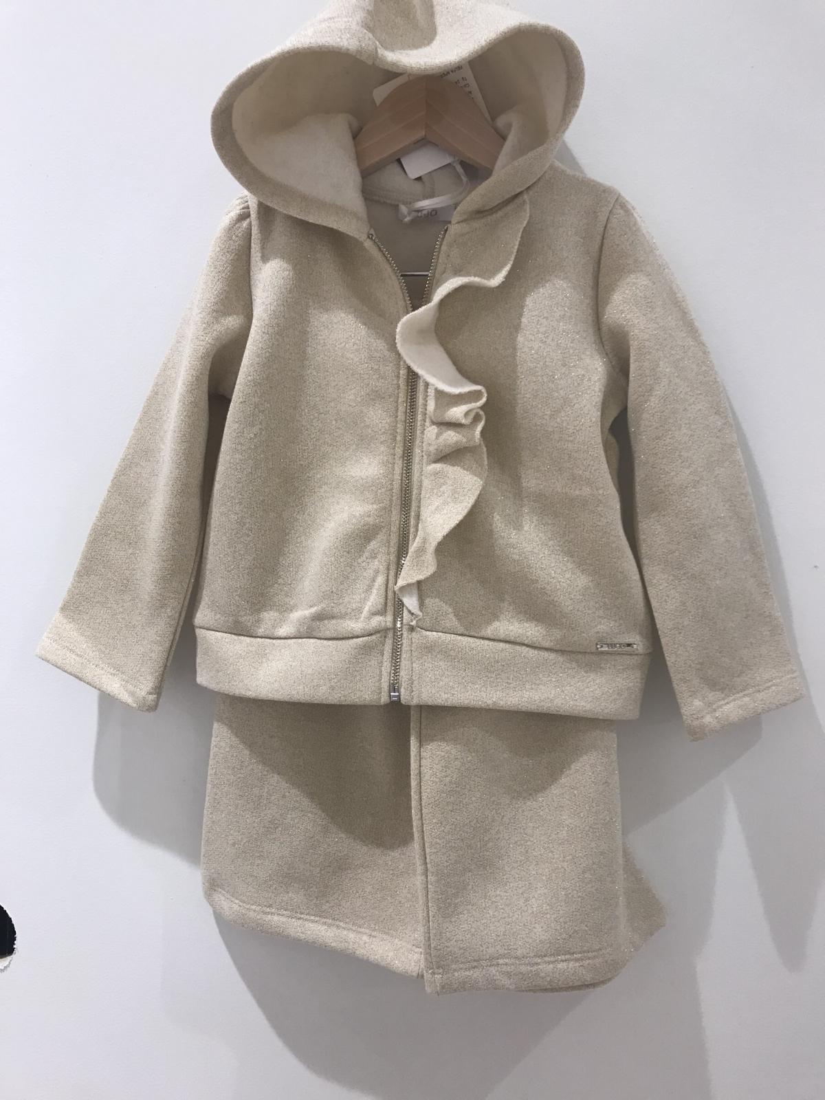 Jogging - met gouden glitter - vestje met rits en kap - Beige