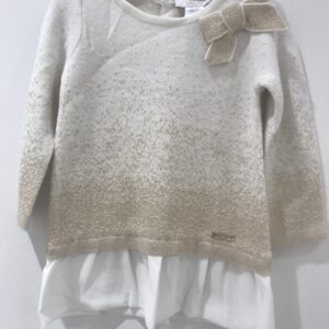 Jurk - met lange mouwen - in tricot - met strikje - Gold