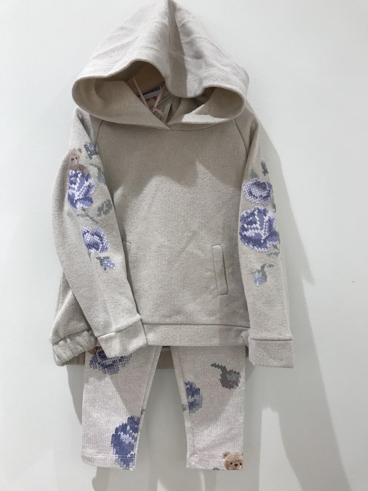 Sweater & Legging - sweater met kap en legging gebloemd - Beige