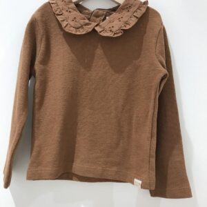 T-shirt - lange mouwen - met kraagje in broderie - Tawny Brown