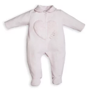 Babypakje - met voetjes - met hart in pels vooraan - Roze