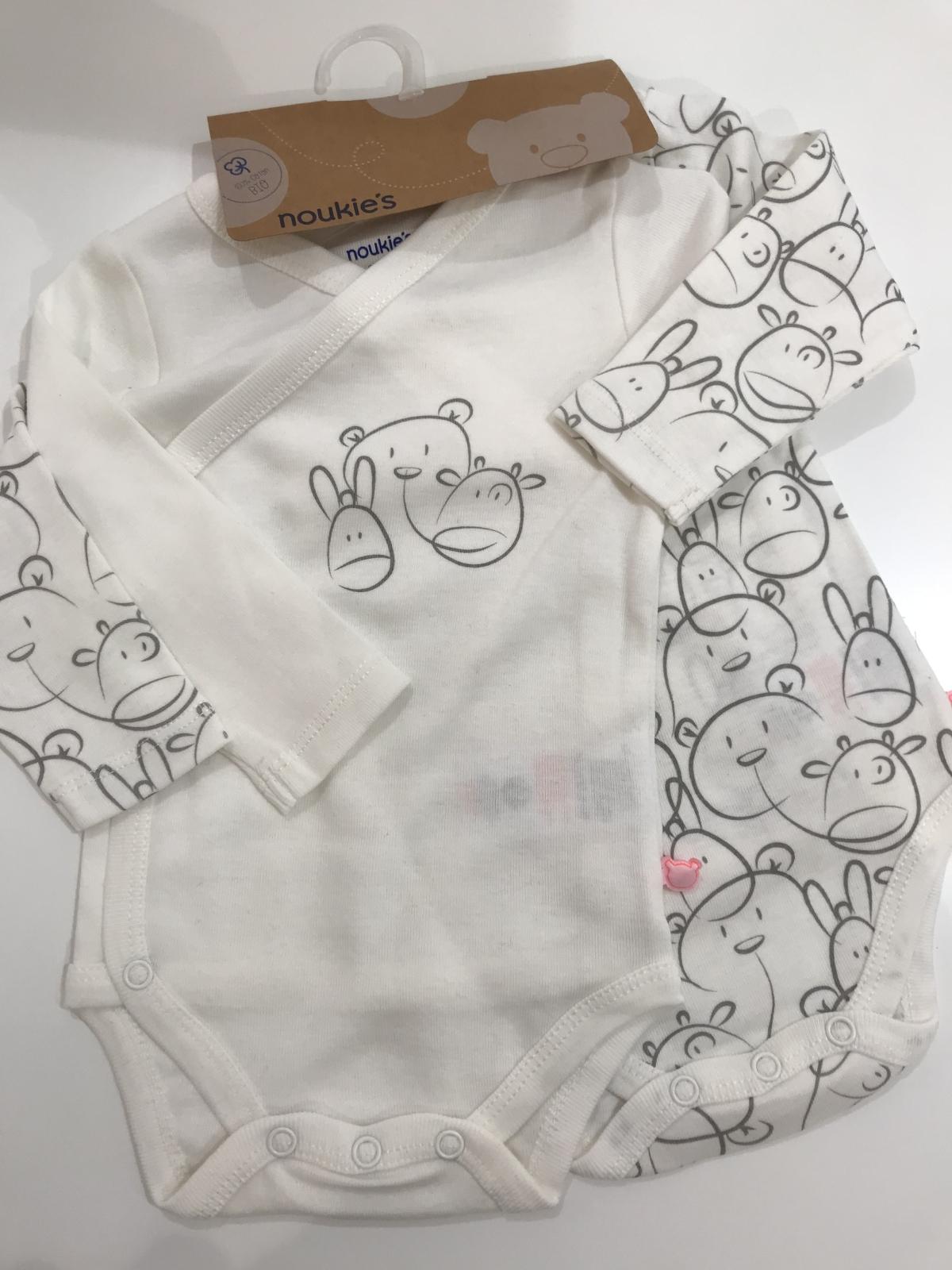 Bodies - set 2 gekruiste body's met lange mouwen - met print - wit