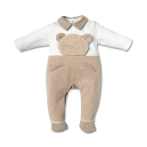 Babypakje - met voetjes - met teddy vooraan in pels - Wit/Beige