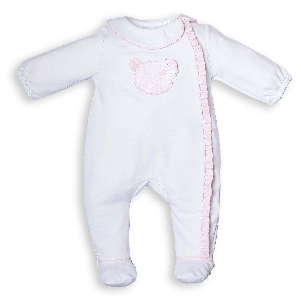 Babypakje - met voetjes - met accenten in Roze - Wit/Roze