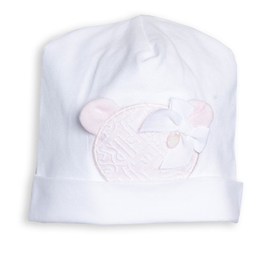 babymutsje - met berenkopje FIRST + strikje - Wit/Rose