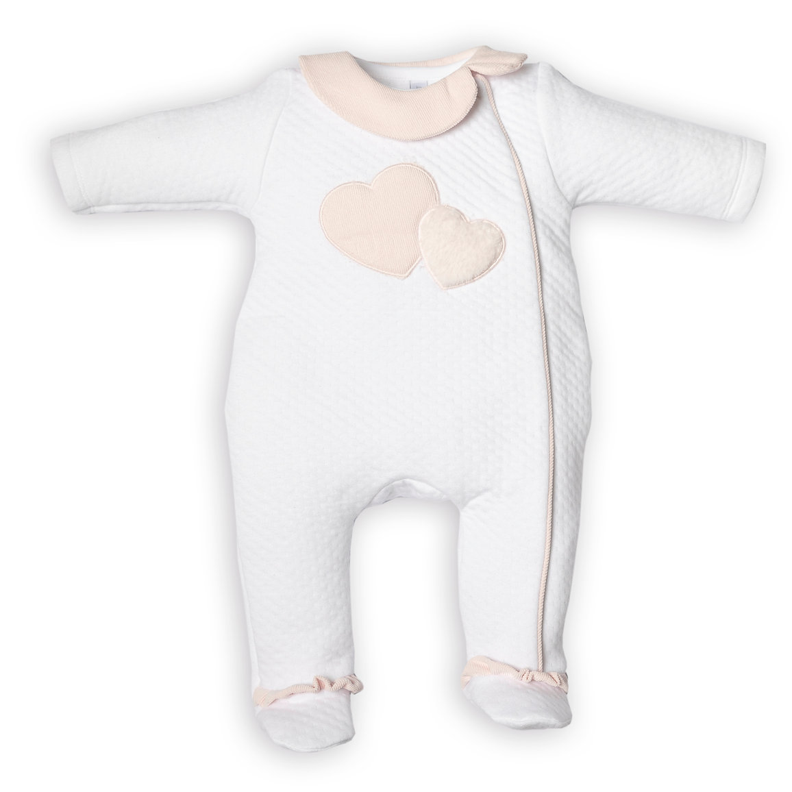 Babypakje - met voetjes - met 2 Hartjes - Schuine sluiting - Wit/Roze