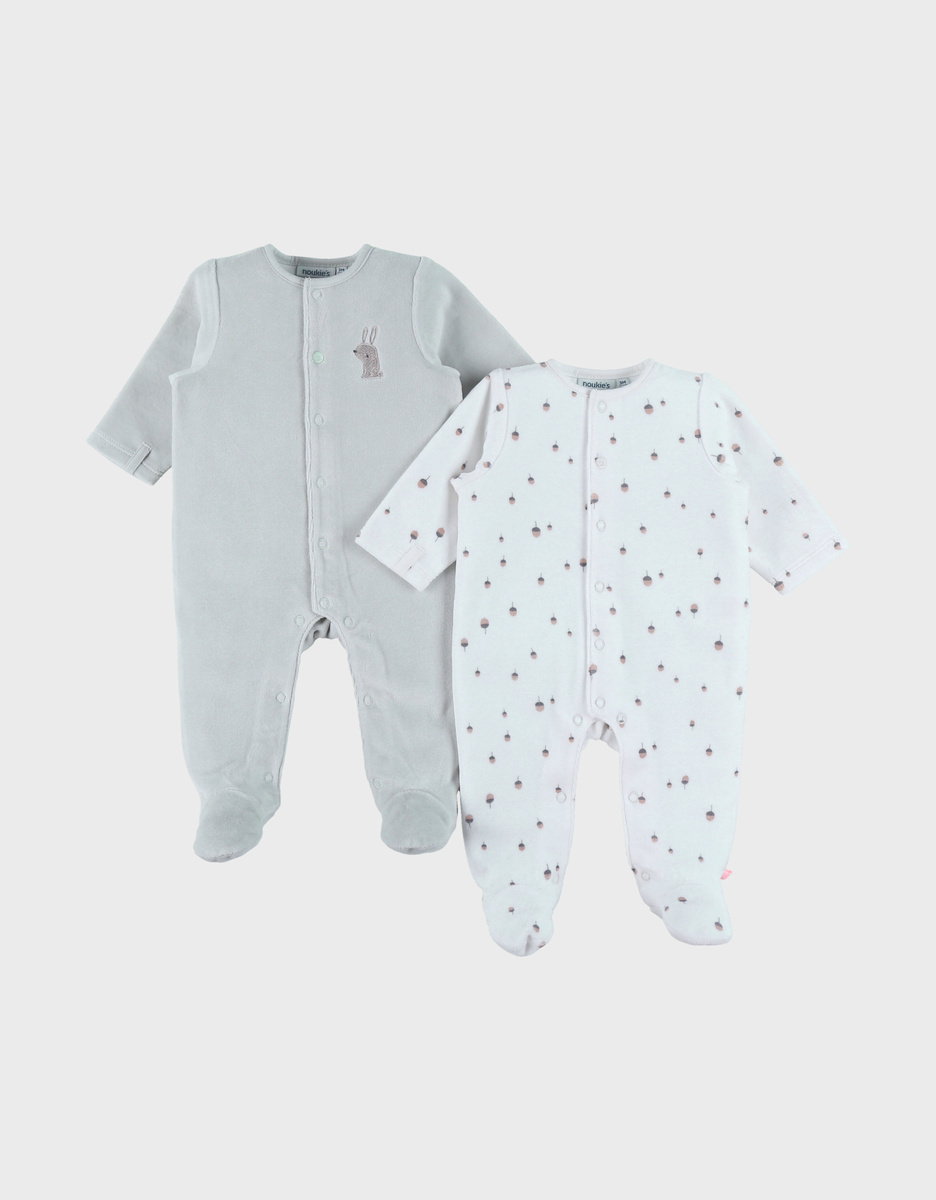Babypakjes - 2 stuks - met voetjes - Fancy Fox - Velvet - Wit/Groen