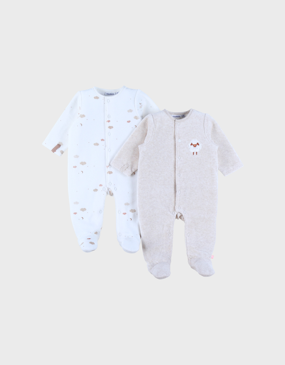 Babypakjes - 2 stuks - met voetjes - Fluffy - Velvet - Wit/Beige