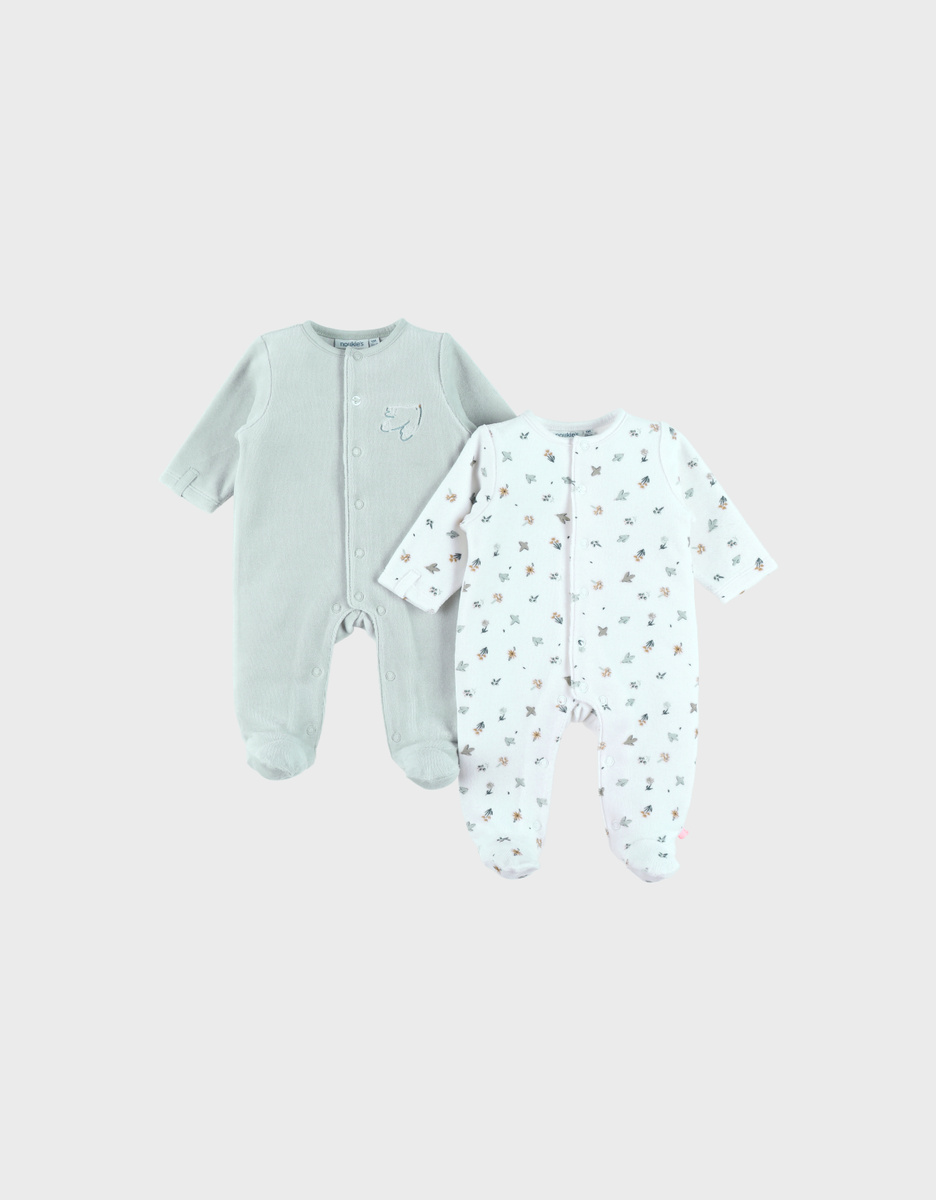 Babypakjes - 2 stuks - met voetjes - Lovely Bird - Velvet - Wit/Groen