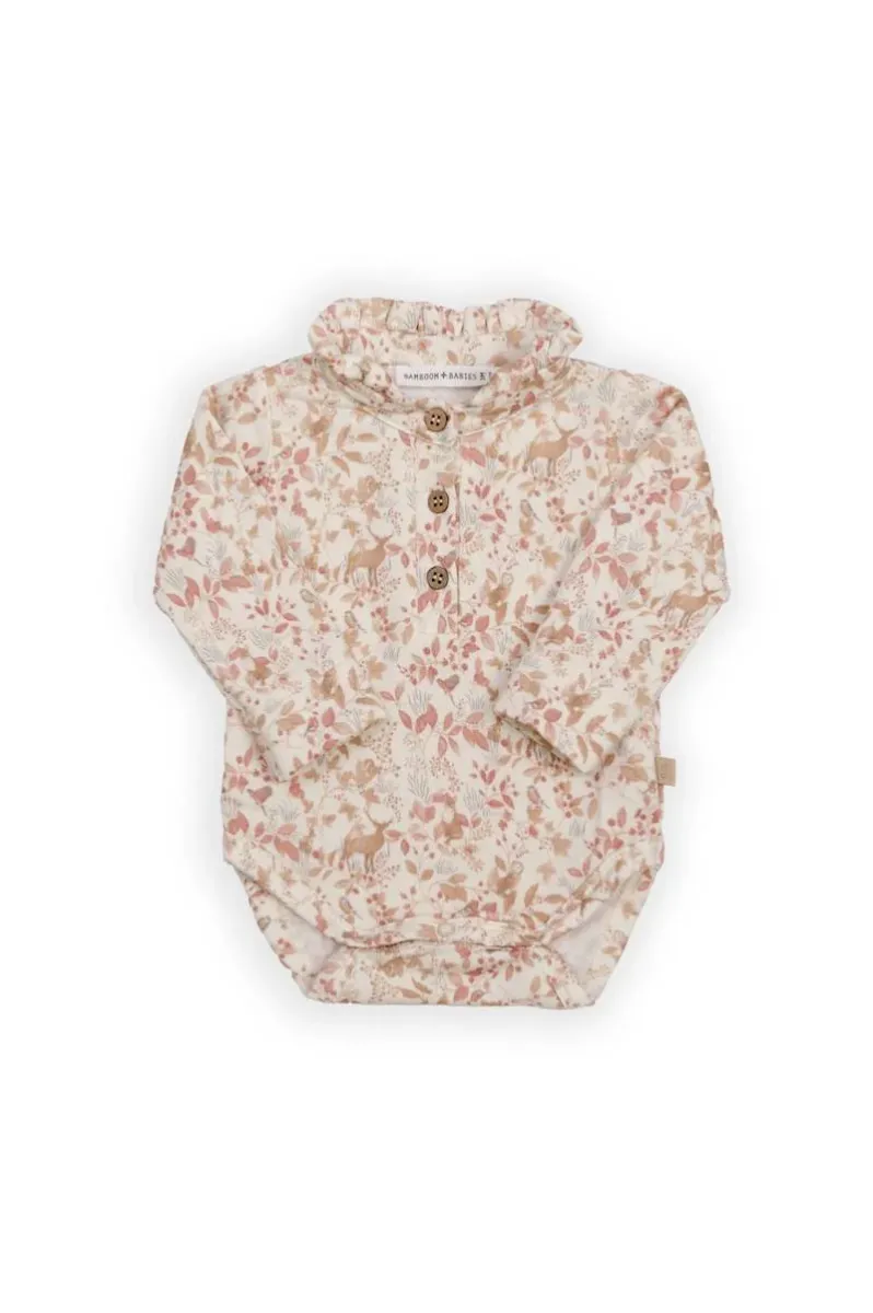 Polo Bodyshirt - lange mouwen - Print Autumn Forest - Rose
