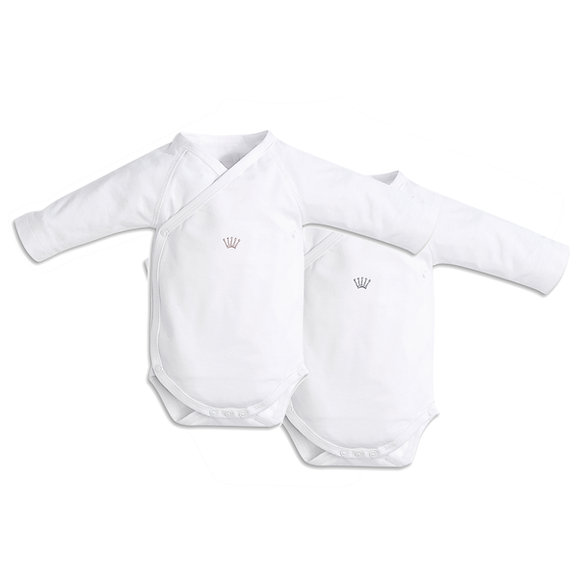 Bodies - set 2 gekruiste body's met lange mouwen - Kroontje Beige/Grijs