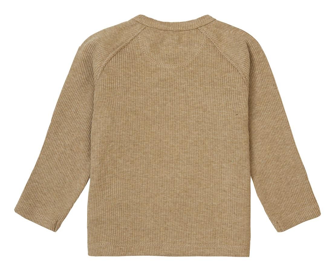 T-shirt - lange mouwen - met schuine sluiting - Taupe Melange